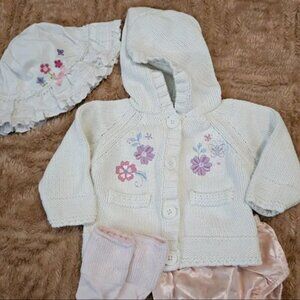 Adorable Baby Sweater And Sun Hat, Sz 3-6M